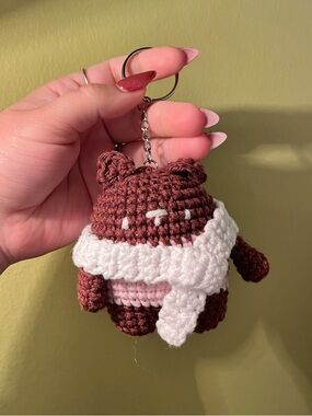 Handmade Crochet Bear Keychain in Brown & Pink
